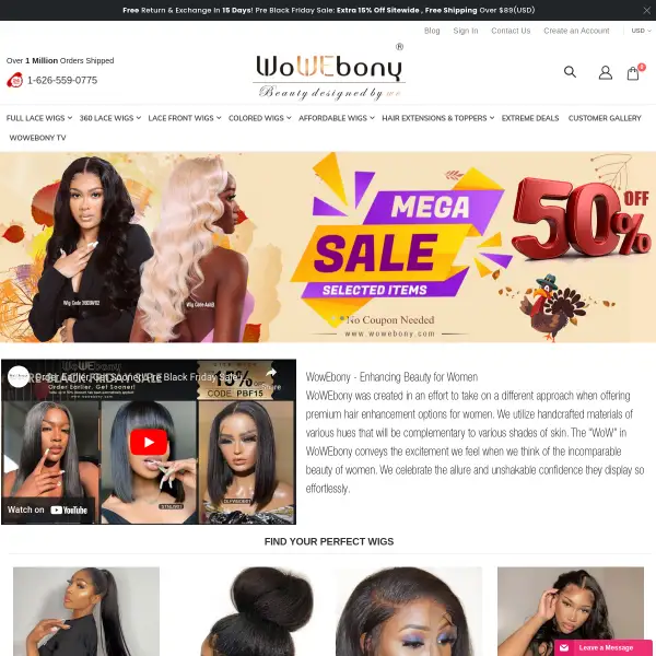 360 Lace Wigs, Full Lace Wigs, Lace Front Wigs, Human Hair Wigs, Affordable Wigs - WowEbony.com