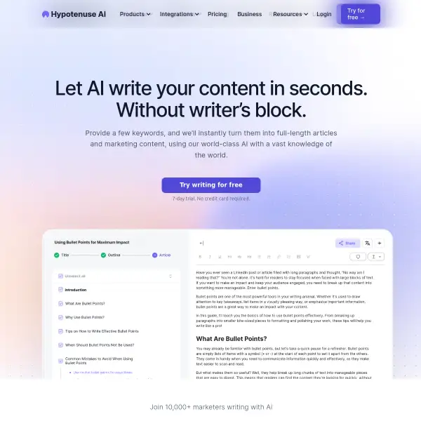 Hypotenuse AI: AI Writing Assistant & Text Generator